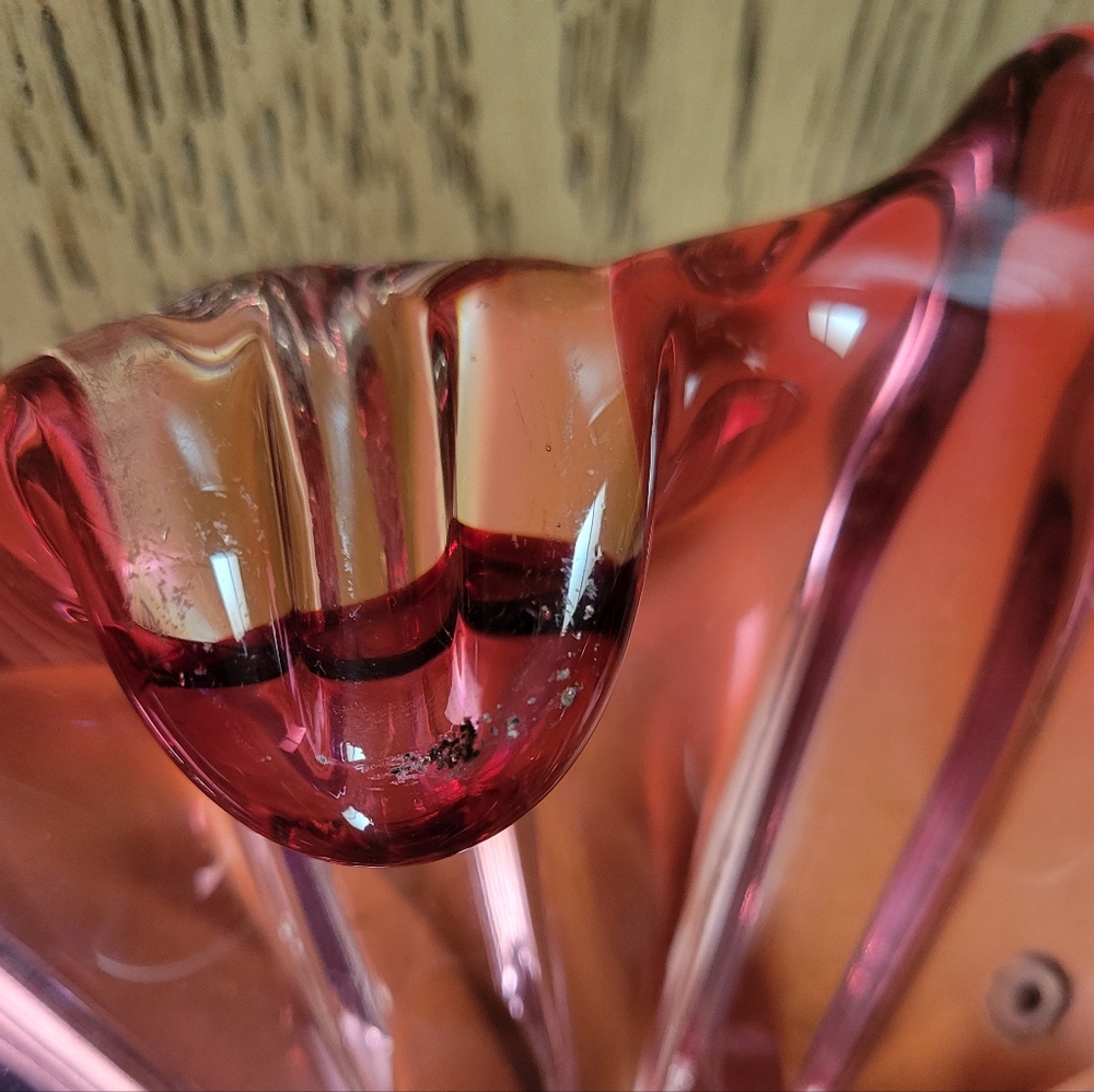 VTG MCM Murano Sommerso Art Glass Ashtray Bowl Square Cranberry Hand Blown RETRO - Picture 15 of 16